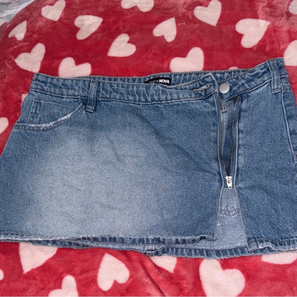 Fashion Nova Asymmetrical Denim Skirt - Blue